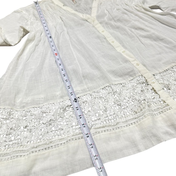 Free People Green Gardens Boho Ivory Cutout Embroidered Hem Tunic Top - Picture 15 of 15